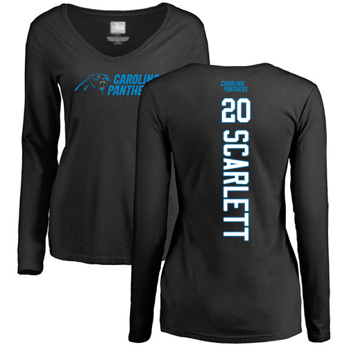 Carolina Panthers Black Women Jordan Scarlett Backer Slim Fit NFL Football #20 Long Sleeve T Shirt->nfl t-shirts->Sports Accessory